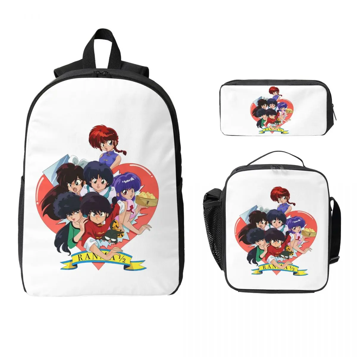 

Рюкзак Ranma 12, студенческая сумка для книг для мальчиков и девочек, школьная сумка, компьютерные сумки на плечо, 3 шт., изолированная сумка для обеда, пенал