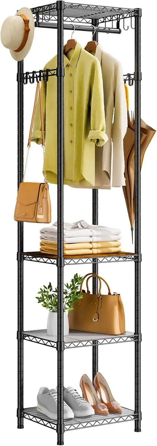 

Heavy Duty Clothes Rack with Storage Shelves, Freestanding Garment Rack for Entryway Hallway Bedroom, Max Load 448 Lbs Black