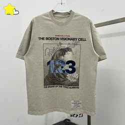 Heavy Fabric 100% Cotton Oversized RRR123 T-Shirt Men Women High Street Vintage Washed Apricot T Shirt Tee Top