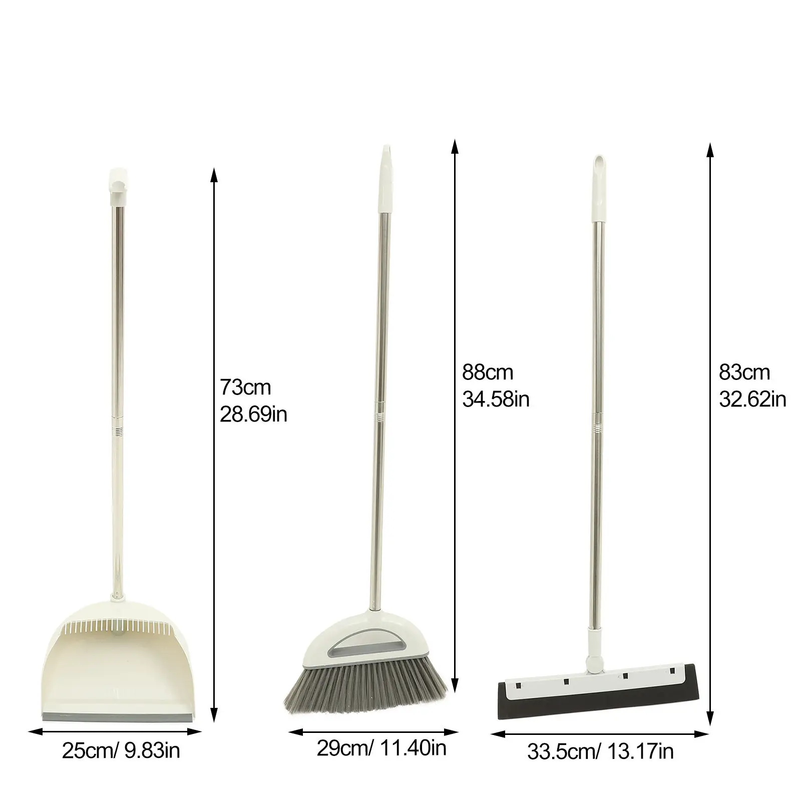 1Set Broom Dustpan Kit Heavy Duty Metal Handle Floor Cleaning Tool for Indoor Outdoor Home Garage Workshop Lobby Shopping Mall