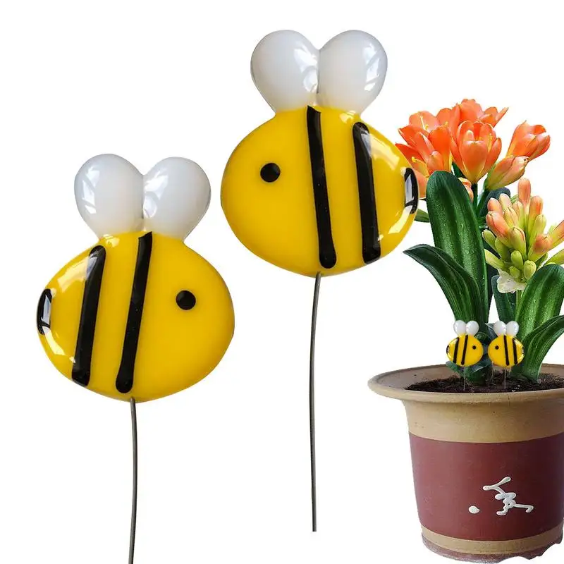 

Little Bee Plant Stakes Flower Pot Garden Stake Spring Decorations Acrylic Little Bee Ornaments 2pcs Bonsai Decor For Pathway