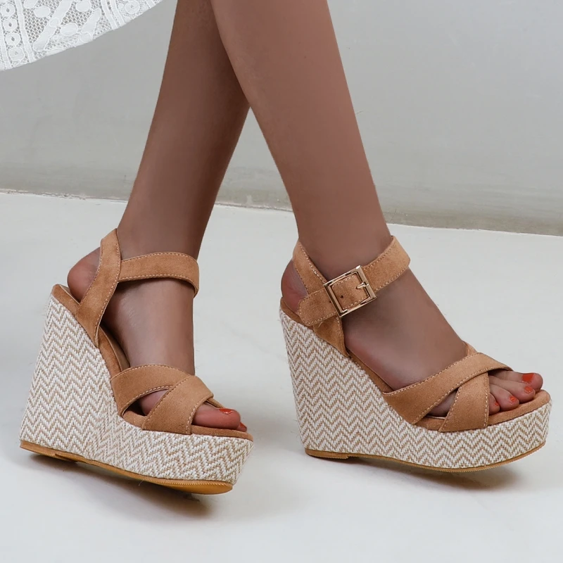 Wedges Sandals Women Summer 2026 Platform High Heels Gladiator Flip Flops Black Pink Knitted Party Shoes Female Large Size 45 view 4