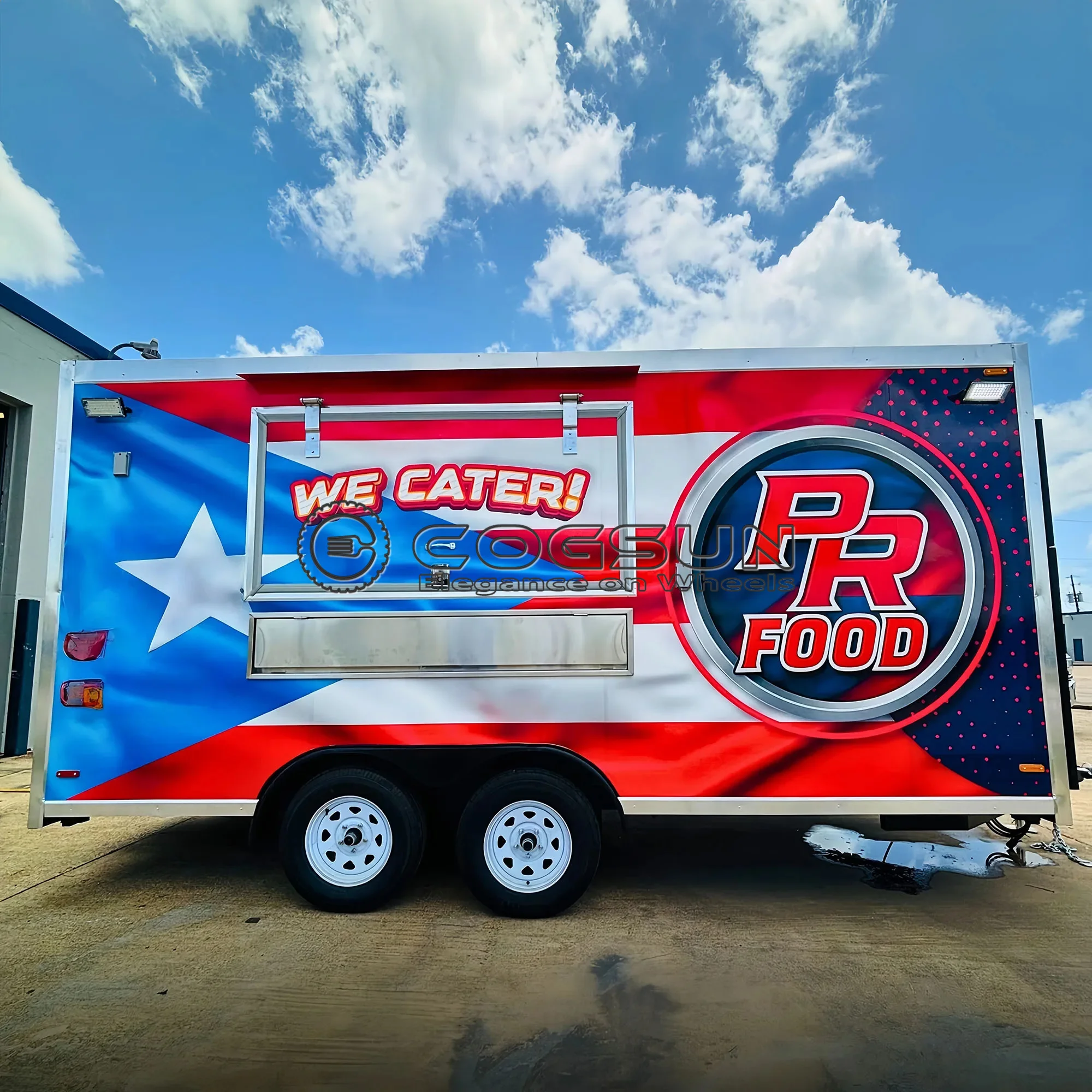 

COGSUN High Capacity Food Truck with Kitchen Hood System Ice Cream Freezer BBQ Smoker for Large Crowd Vendor Operations