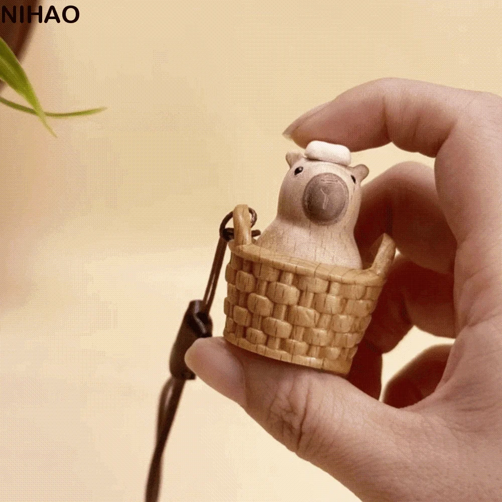 Natural Wood Carved Fidget Squeeze Mini Handheld Polished Wood Surface Hand Massage Portable Pocket-Sized Hanging Loop