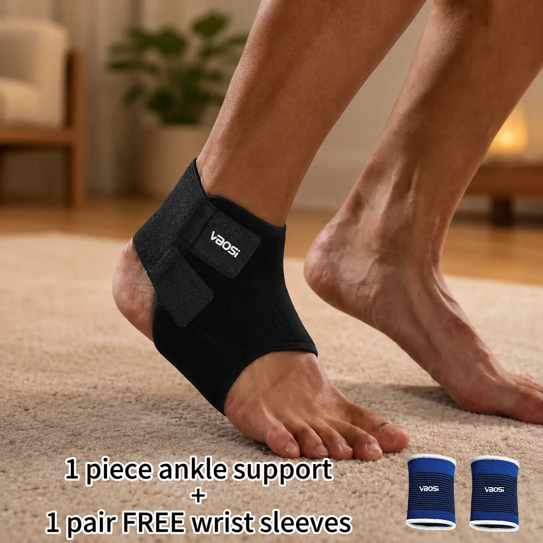 1 Piece Ankle Support + 1 Free Pair Wrist Sleeves, Ankle Sleeve for Men and Women, Adjustable Breathable Fit, Sports Daily Wear