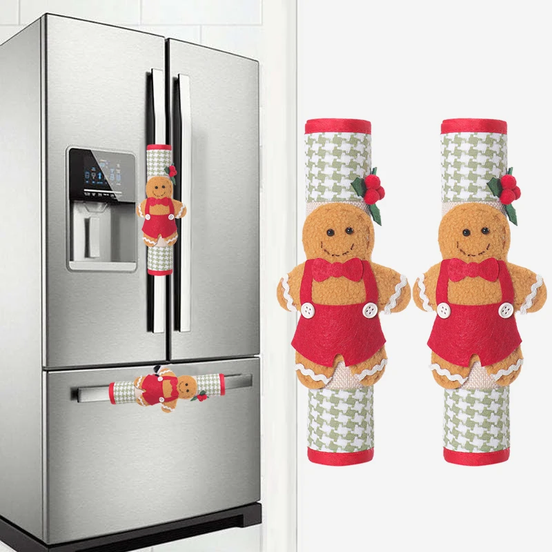 Set Of 2 Christmas Refrigerator Handle Covers-Christmas Gingerbread Man Kitchen Appliance Handle Covers For Refrigerator