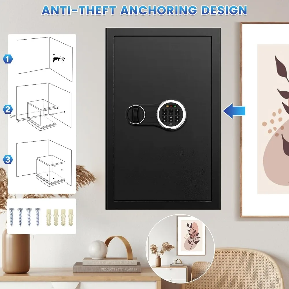 صندوق أمان مقاوم للحريق مع لوحة مفاتيح بإضاءة خلفية، أمان شخصي 4.5 قدم مكعب، مضاد للسرقة، حقيبة مستندات مقاومة للحريق