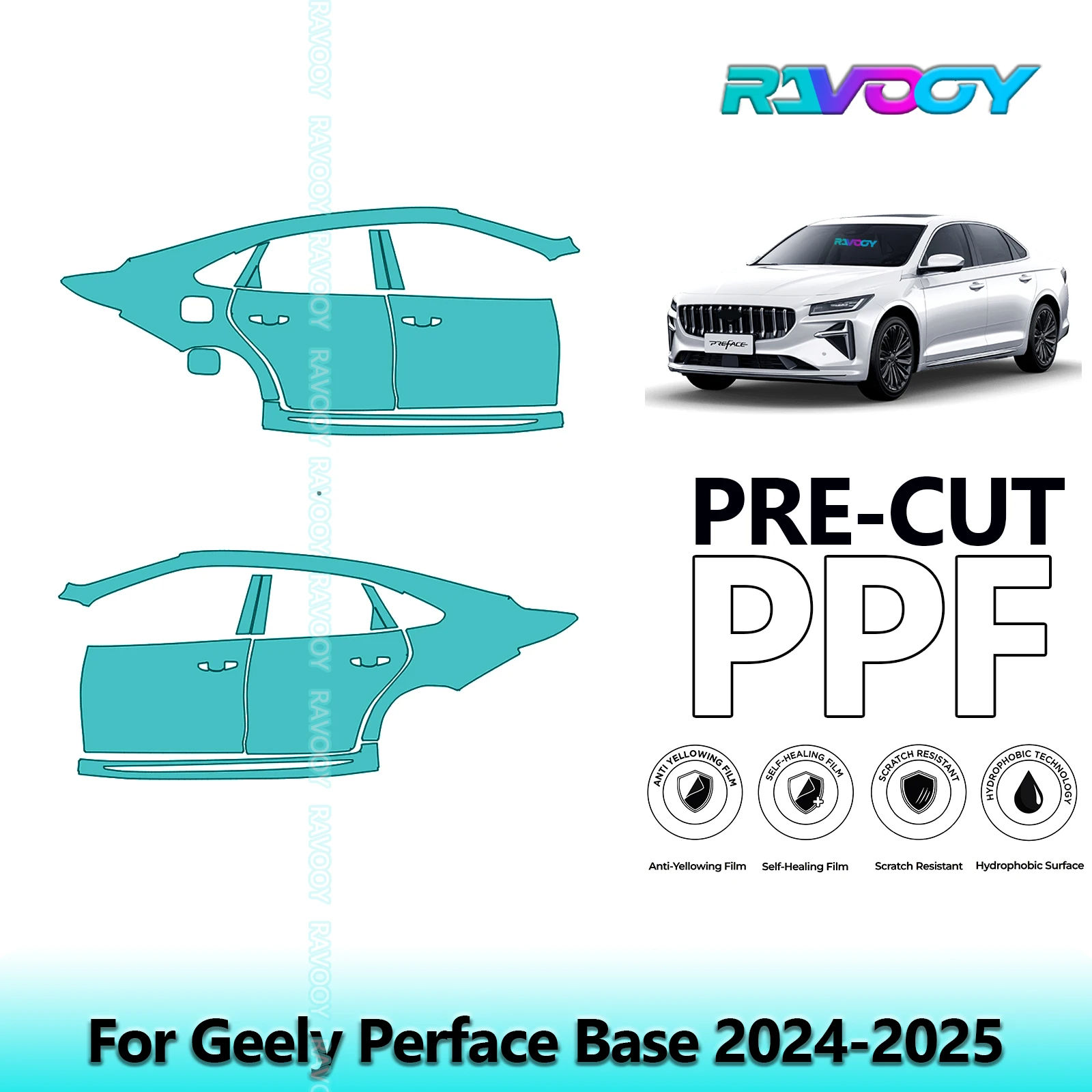 

For Geely Perface Base 2024-2025 8.5mil Clear Matte Pre-Cut PPF Door & A/B Pillar Kit TPU Paint Protection Film Set
