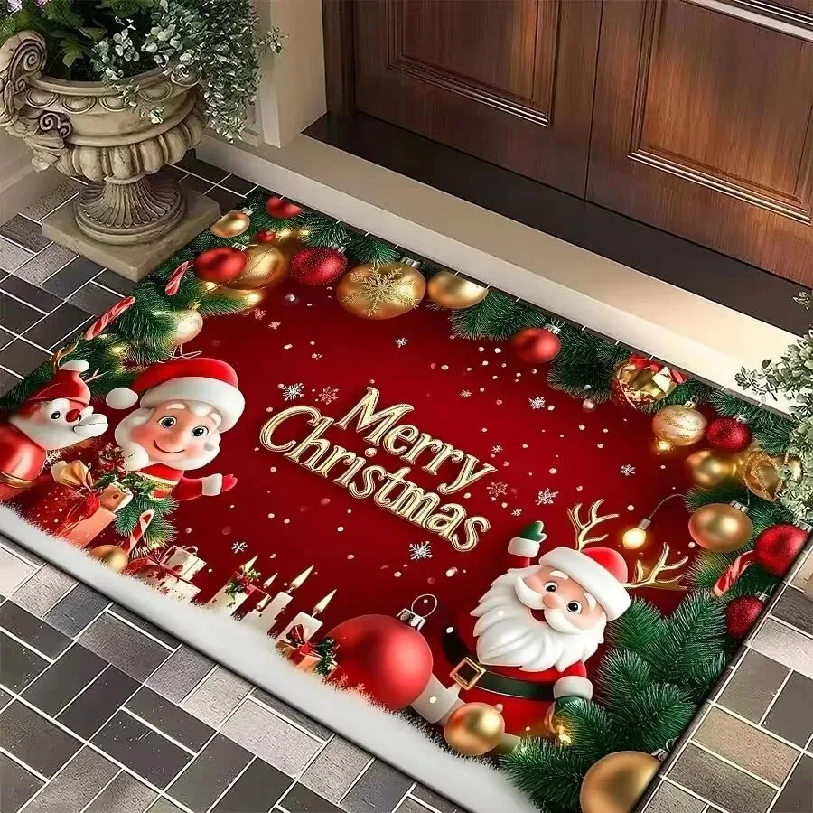 Fußmatte mit Weihnachtsbaum, Weihnachtsmann, Elch, rutschfeste Bodenmatte, geeignet für Wohnzimmer, Schlafzimmer, Badezimmer, Weihnachtsdekoration