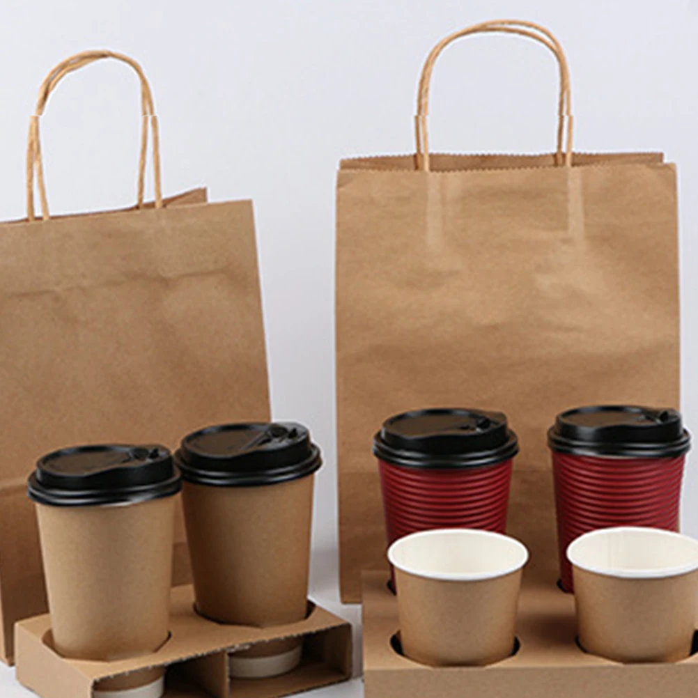 

50pcs Double Cup Holder Sturdy Corrugated Paper Drink Carrier Tray Secure Takeout Milk Tea Packing Disposable Coffee Juice