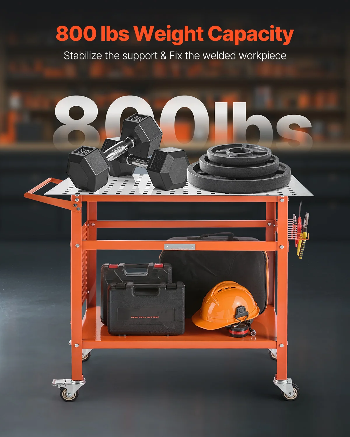 SucceBuy Welding Table Welding Workbench Table with 800LBS Static Weight Capacity Movable Work Bench with 4 Wheels Welding Cart