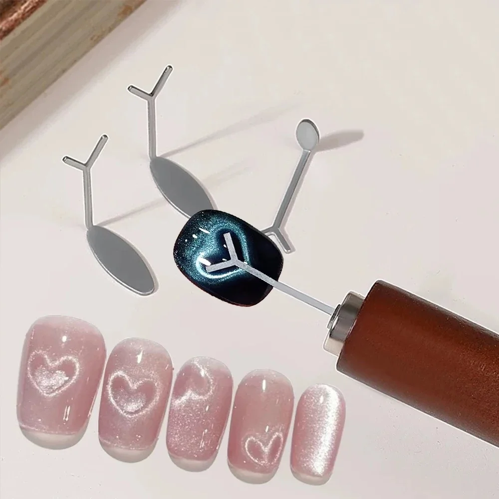 

2pcs Love-shaped Nail Art Magnet Set Y-shape Iron Wire Cat Eye Magnetic Stick Strong Heart Pattern Magnetic Gel Polish Nail Tool