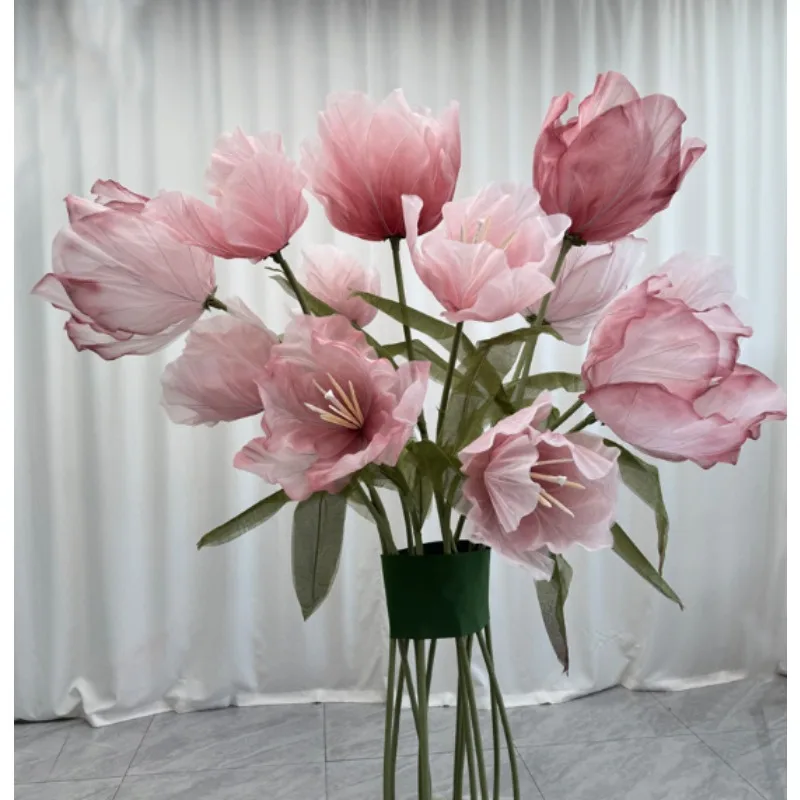 Large Paper Art Simulation Tulip Large Bouquet Organza Wedding Wedding Road Guide Floor-to-ceiling Three-dimensional Flower