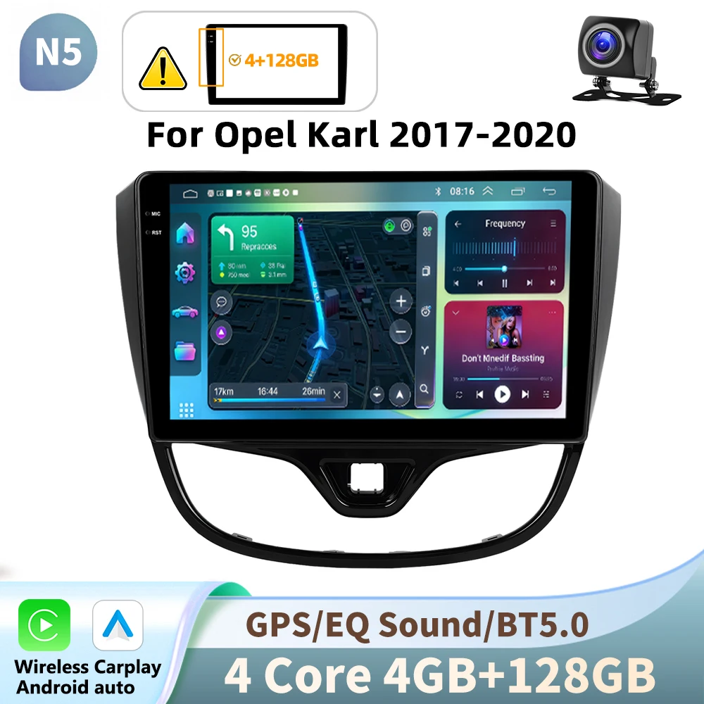 Podofo 2 Din Carplay zonder draad Android Autoradio multimedia videospeler voor Opel Karl 2017-2020 GPS Navigatie 2din Auto stereo