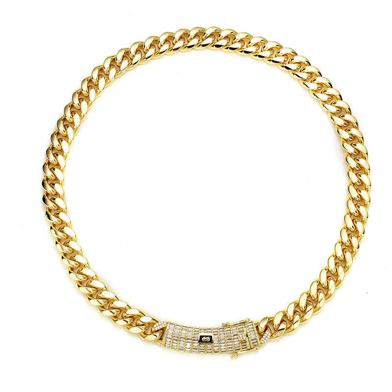 6-14mm Gold Silver Color Stainless Steel Cuban Miami Chains Necklaces CZ Zircon Box Lock Link Chain for Men Hip Hop Rock jewelry