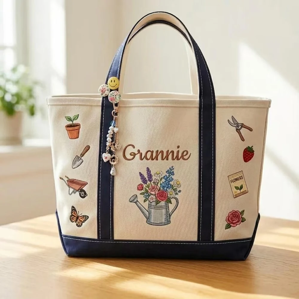 Bright Canvas Tote Bag Custom Colorful Gardening Grandma Print Cheerful Parent Crowds Festival Visit Daily Belongings Keeping Gi