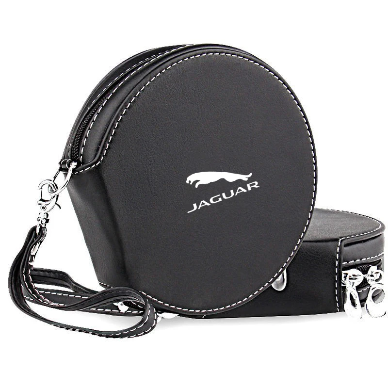 Portable CD DVD Case 20P Capacity Leather CD Storage Bag Round Holder with Zipper for Jaguar XFL XEL E-PACE F-PACE F-TYPE XJ XE