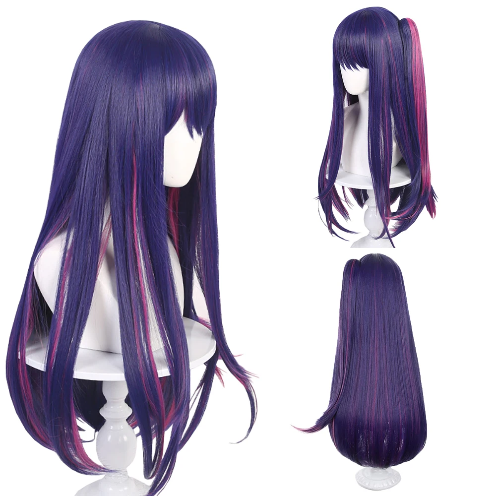 High-Quality Anime Oshi Noko Hoshino Ai Cosplay Synthetic Hair 28-Inch Purple Highlight Detachable Ponytail Halloween Daily Wig
