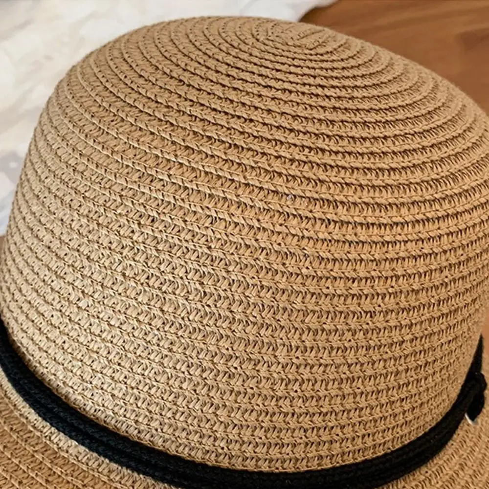 

Retro Summer Straw Bucket Hat Wide Brim Foldable Women's Straw Hat UV Protection Sunscreen Visor Cap Travel