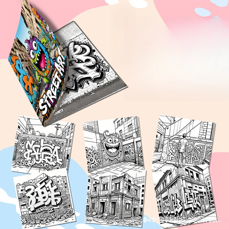 Street Graffiti: A Bold and Simple Creative Coloring Book Featuring Animated Characters and Cute Cartoon Houses