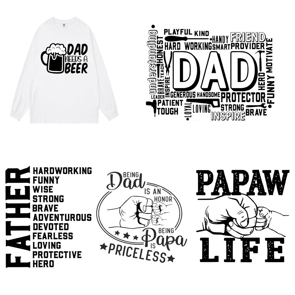 Father\'s Day Gift DTF Plastisol Printing Heat transfers for T shirts DIY DAD Design Iron-on Sticker Labels for Clothing Jerseys