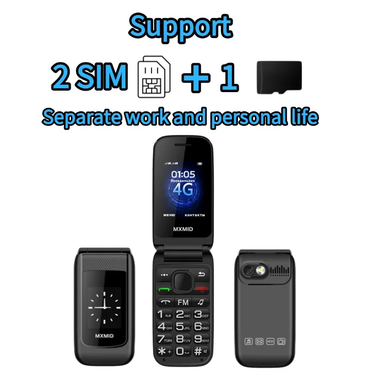 Flip Phone For Backup Large Buttons Dual Screen Long Battery Large Push-Button Phone Dual SIM GSM 2G Feature Phone Durable Phone