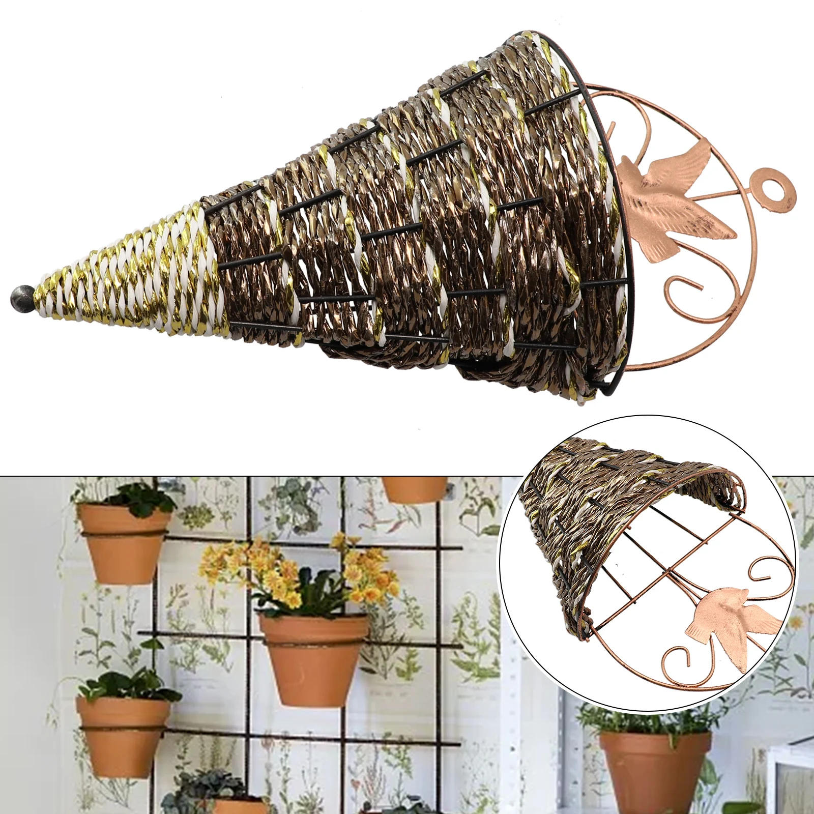 Rattan Look Wall Mounted Basket For Plants - Recycled Plastic Hanging Decor For Living Room Bedroom Balcony And Corridor