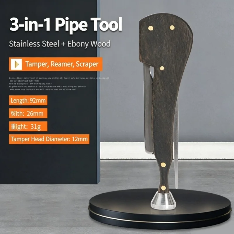 2026 New 3in1 Tobacco Pipe Tool Ebony Pipe Tamper Reamer Poker Black Wood Smoking Pipe Cleaning Accessories