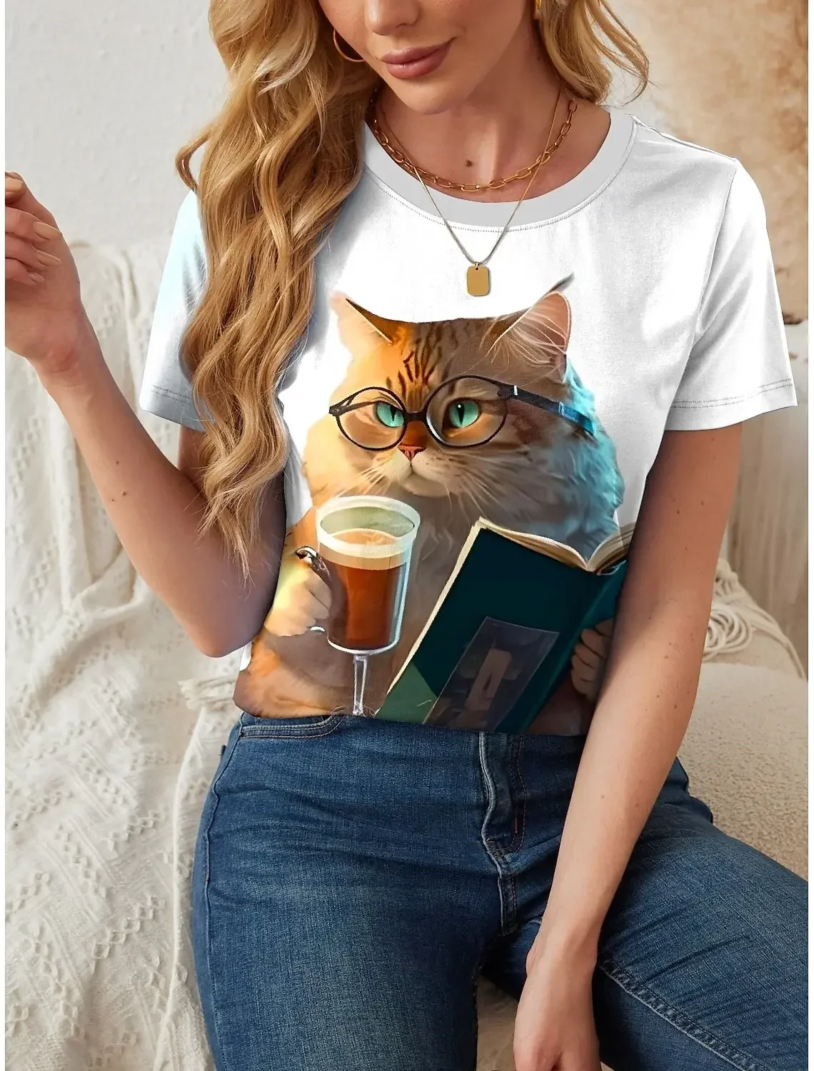 

Женские футболки с 3D принтом забавных животных и кошек, женская уличная одежда, повседневная модная футболка с короткими рукавами Y2k, футболки с круглым вырезом, топы, одежда