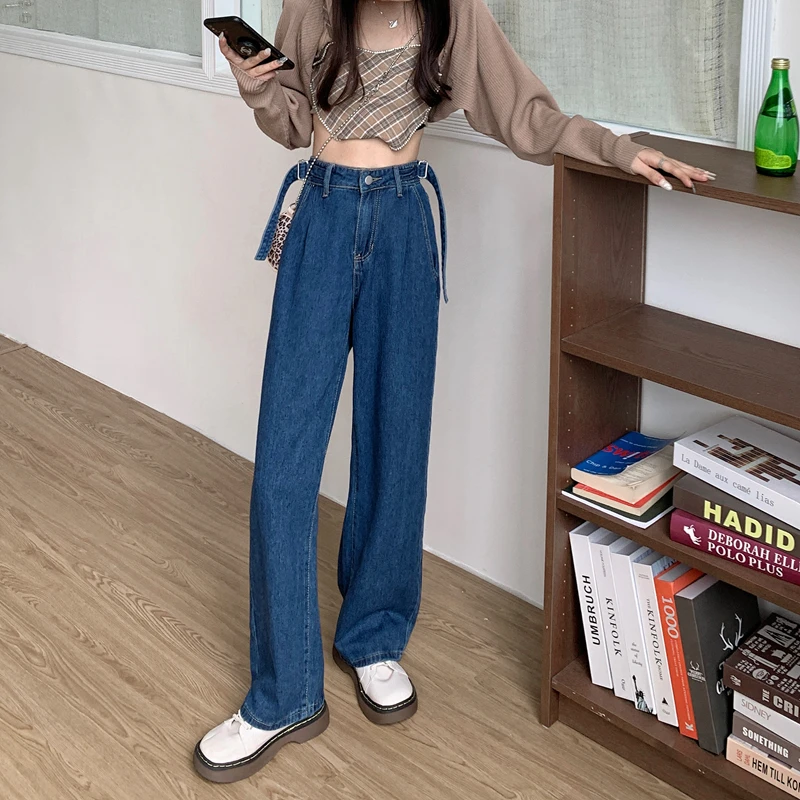 Jeans Women American Fashion Simple Prevalent All-match OL Casual Straight Hipster Baggy Full Length High Waist Denim Trousers