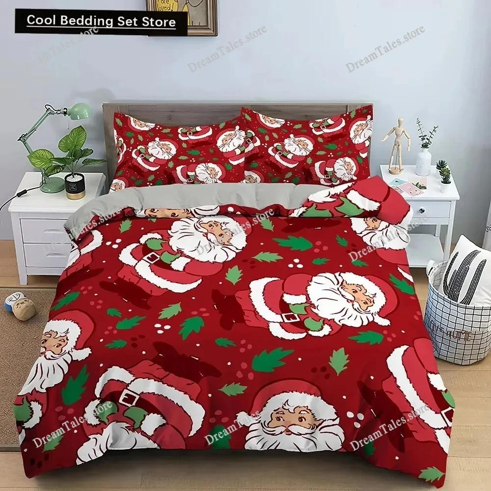 Red Merry Christmas King Queen Duvet Cover Kids Christmas Quilt Cover Santa Claus Bedding Set Microfiber Comforter Cover 2