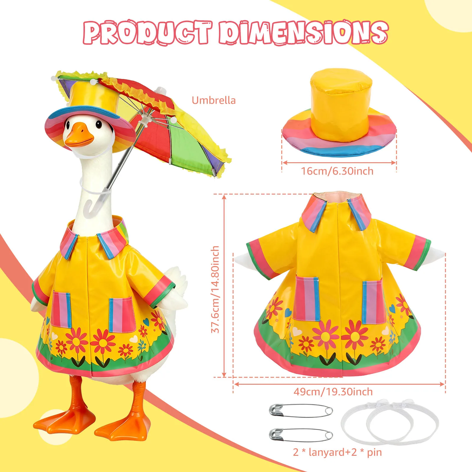 Porch Goose Costume for 23 Inch Goose Statue Costume with Hat Waterproof Summer Lawn Goose Clothes Outdoor Garden Decor