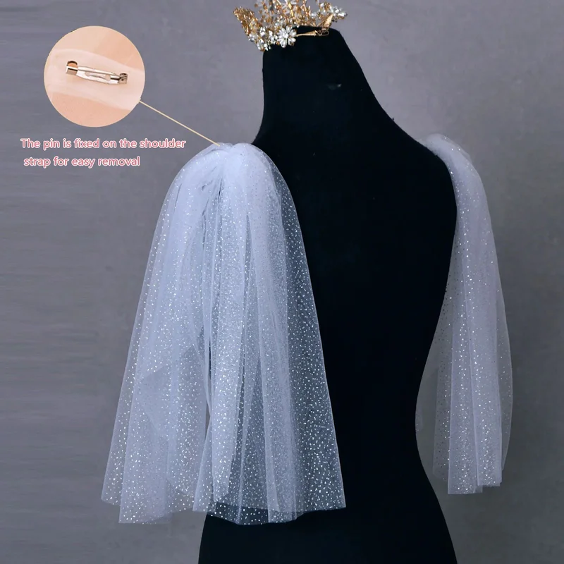 VG40 Short Bridal Veils Wedding Shoulder Veil Detachable Wedding Sleeve Shrugs Women's Arm Sleeves for Wedding Dress