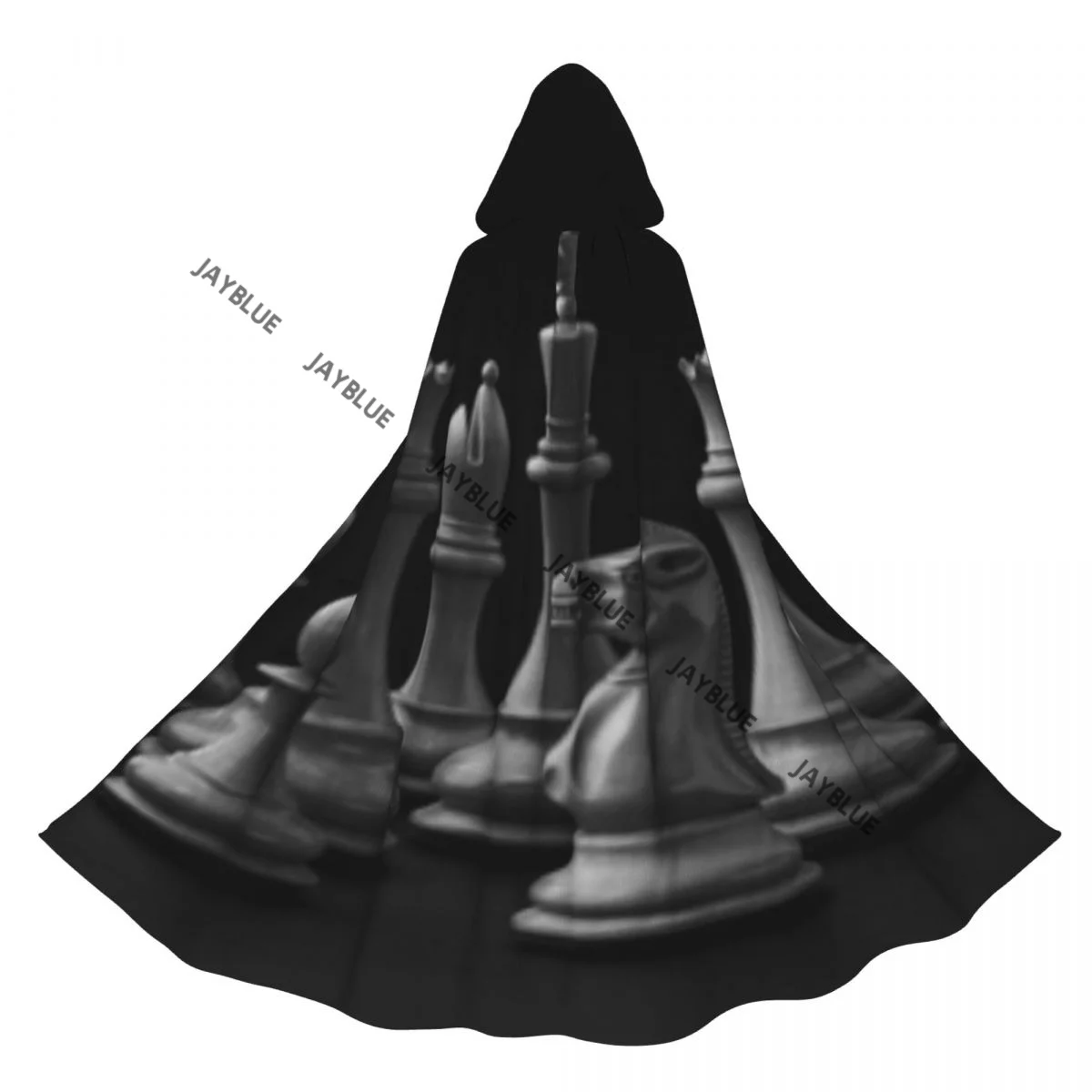 

Black And White King Chess Hooded Cloak Polyester Unisex Witch Cape Costume Accessory