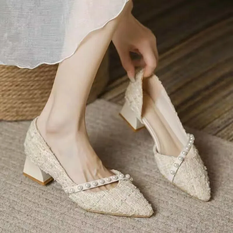 

New Pointed Thick Heel Rhinestone Decoration Fashion Women's Shoes Comfortable Wear-resistant Elegant Casual Party High Heels