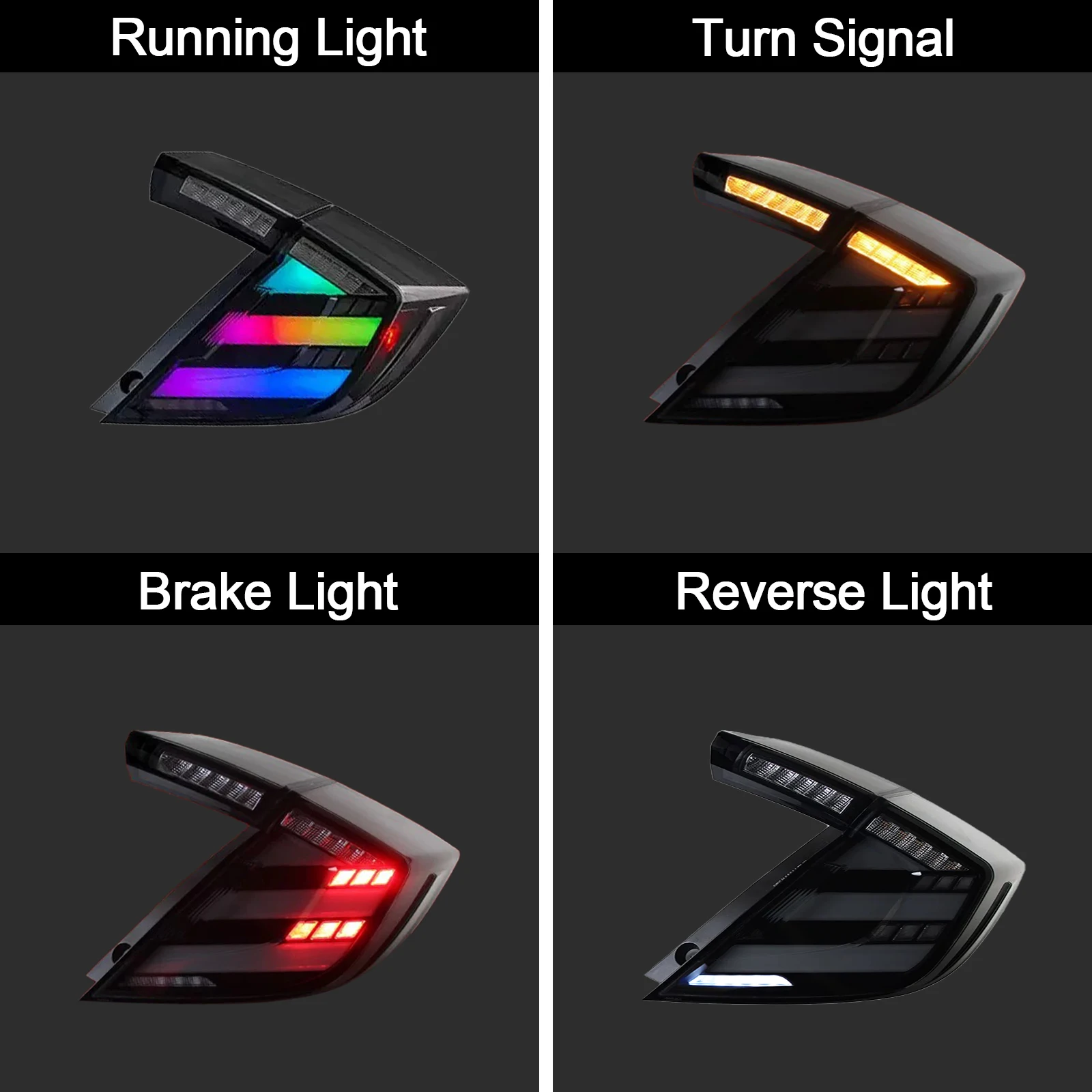 DK Motion For Honda Civic 10th Gen X Hatchback FC FK 2016-2020 LED Tail Lamp With Sequential Turn Signal New Auto Parts 12V