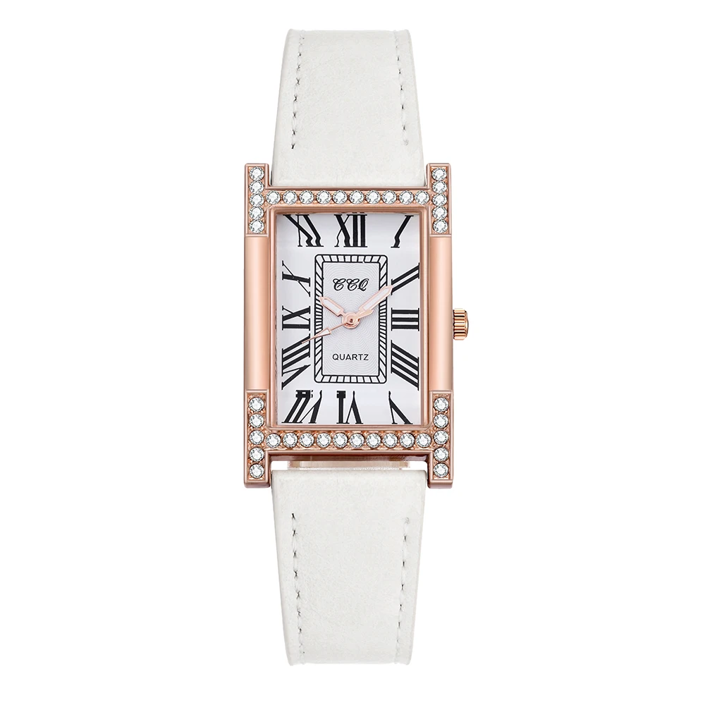 Rome Casual Female Square WristWatch Leather Rhinestone Ladies Clock Women Dress Quartz Crystal Watch Couples Bracelet Watches