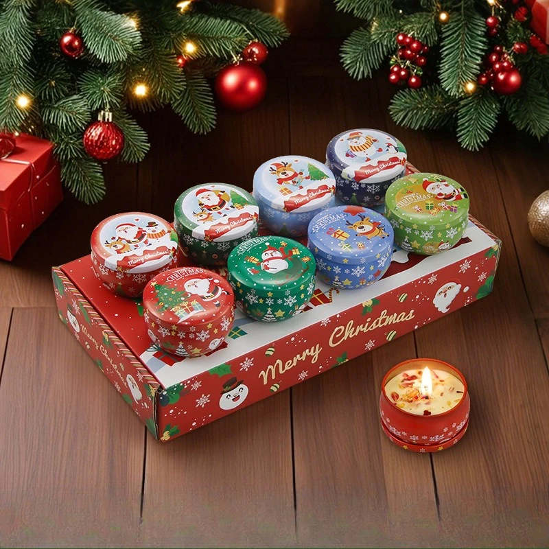 Y 4Pcs/Box Scented Candles Set Christmas Patterns Fragrance Candle Jar DIY Smokeless Soybean Wax Candle for Kids Christmas Gift