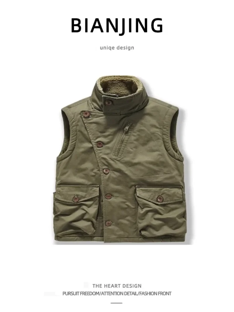 

Juspinice Autumn and Winter Thick Motorcycle Riding Vest Men's Casual Outdoor Pilot Handsome Warm Jacket Male Clothing