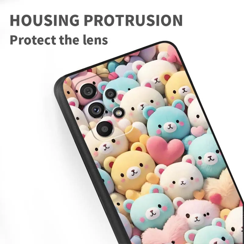 Cartoon Animals Cute Phone Case For Samsung A73 A72 A71 A55 A54 A53 A52 A51 A13 A22 A16 A15 A12 A14 A26 A07 5G Black view 5