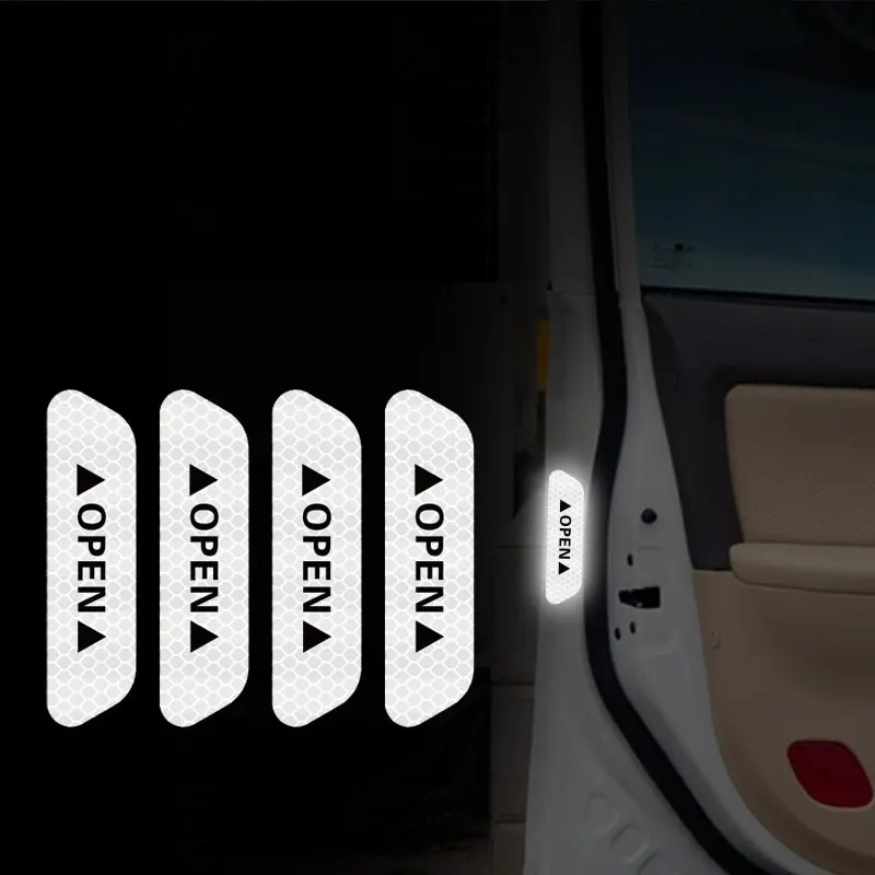 4 unids/set pegatinas reflectantes para puerta de coche cinta de advertencia marca de conducción nocturna iluminación de seguridad decoración luminosa piezas de automóvil