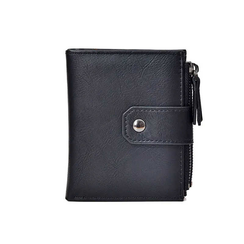 Anti-Theft Slim Leather Wallet For Men RFID Blocking Business Travel Vintage Zipper Billfold Premium Money Organizer