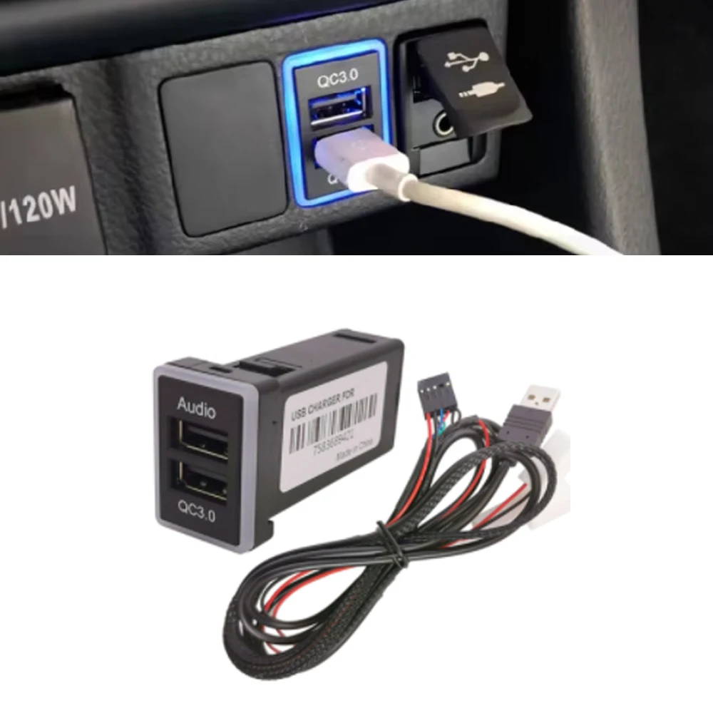 Совместимость с Toyota Prado Camry Prius Corolla Yaris, детали USB QC3.0, автомобильное быстрое зарядное устройство, входной адаптер, аудиоразъем для вспышки u-диска