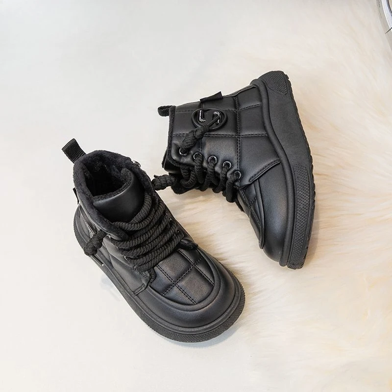 Fall 2026 Kids Mid Cut Snow Boots Fleece Lined Warm Anti Slip Winter Shoes for Boys Girls Durable TPR Sole
