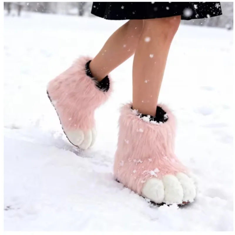 Furry Cat Paw Shoes Fluffy Boots Girl Shoes Beast Paw Cute Plush Kig Fursuit Animal Foot Socks Anime Party Cosplay Costume view 2