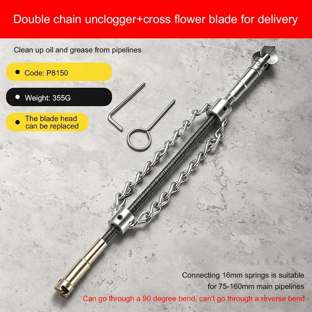 Multifunctional Toilet Pipe Dredger Detachable Design Dual Chain Structure Household Drain Cleaner Stain Cleaning Use