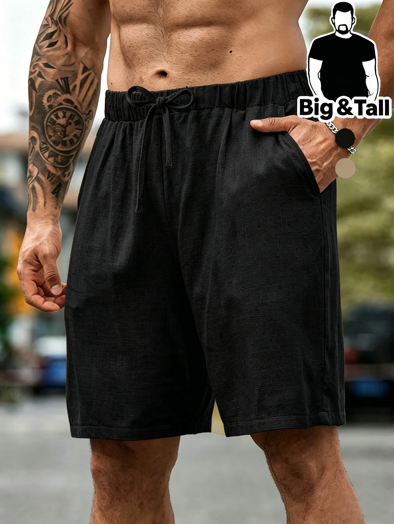 

Men Cotton Linen Shorts Summer Lightweight Breathable Casual Beach Style Shorts Basic Solid Color Sweatpants Elastic Waist