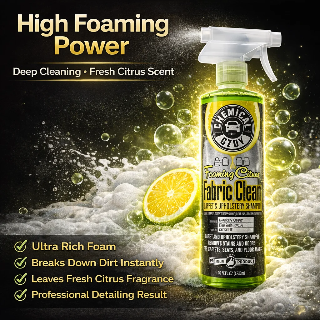 Foaming Fabric Cleaner 16 OZ – Car Carpet & Upholstery Shampoo, Interior Deep Clean Stain Remover with Citrus Scent