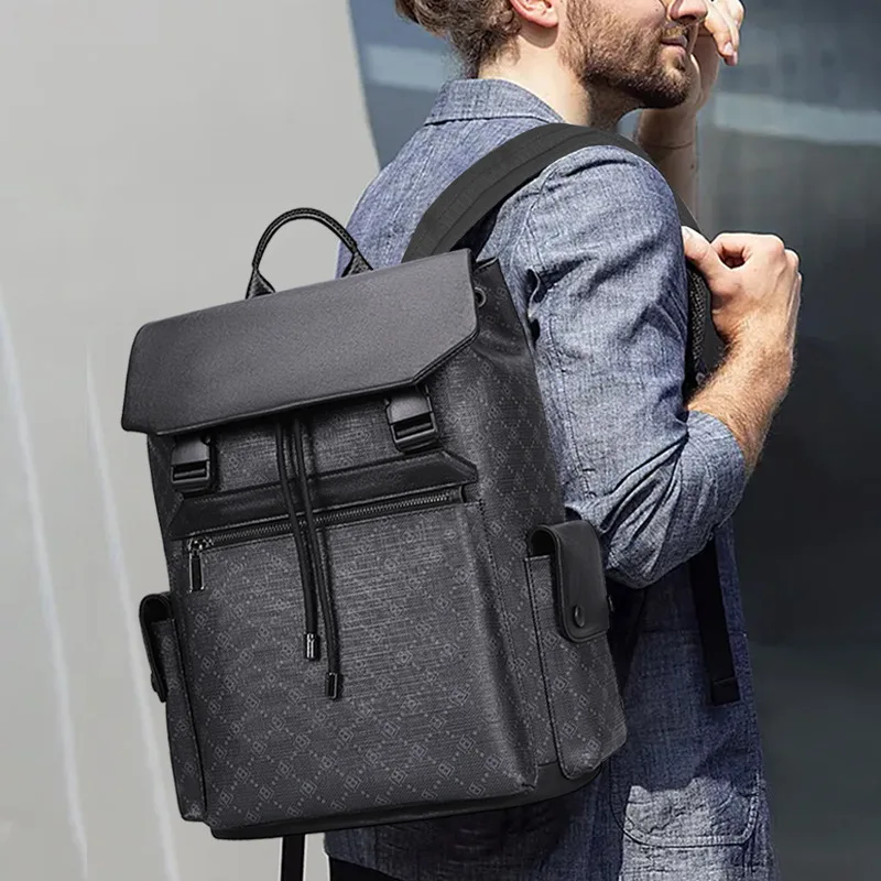 Men's Waterproof Backpack Large Capacity 15.6 Inches Laptop Bag Fashion Schoolbag Luxury Leather Backpacks Travel Commute