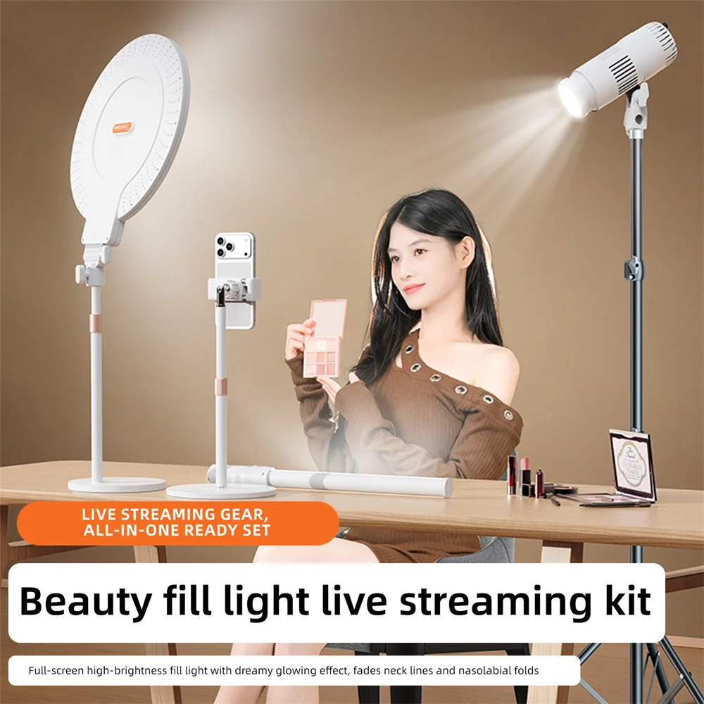 

LED Video Light Full Screen Fill Light Dimmable Photography Lighting Adjustable Stand for Live Streaming Makeup Beauty Lamp